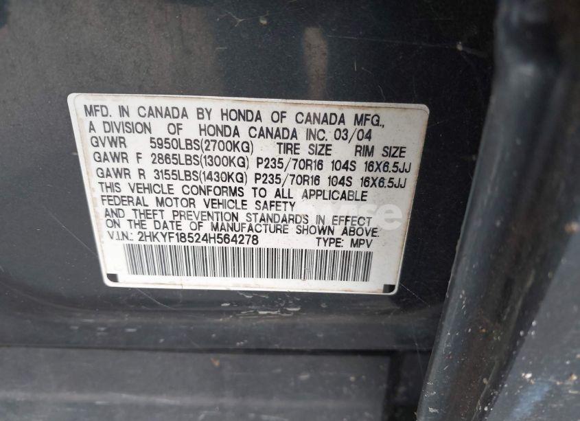 Photo 9 of 2004 Honda Pilot EX-L (VIN 2HKYF18524H564278)