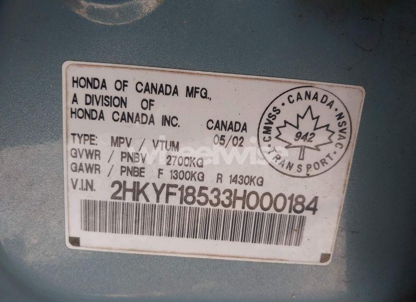 Photo 9 of 2003 Honda Pilot EX-L (VIN 2HKYF18533H000184)