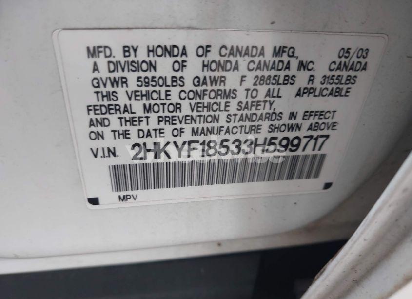 Photo 9 of 2003 Honda Pilot EX-L (VIN 2HKYF18533H599717)