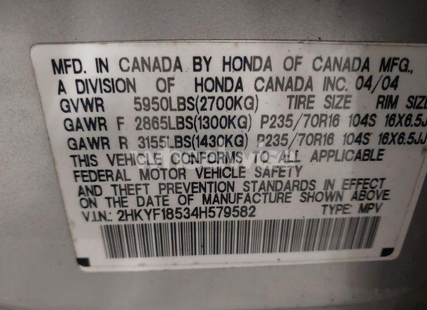 Photo 9 of 2004 Honda Pilot EX-L (VIN 2HKYF18534H579582)