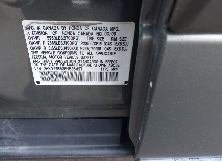 Photo 9 of 2006 Honda Pilot EX-L (VIN 2HKYF18536H536427)