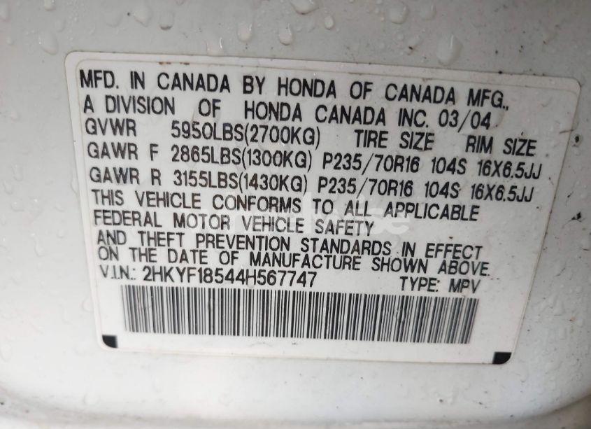Photo 9 of 2004 Honda Pilot EX-L (VIN 2HKYF18544H567747)