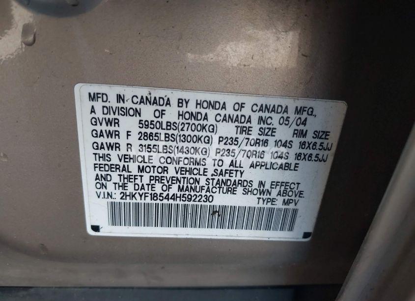 Photo 9 of 2004 Honda Pilot EX-L (VIN 2HKYF18544H592230)