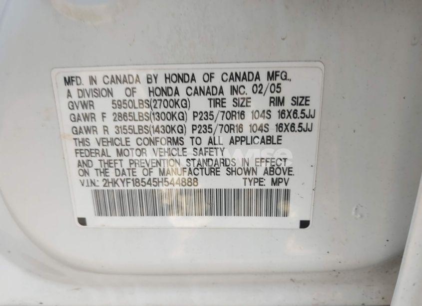 Photo 9 of 2005 Honda Pilot EX-L (VIN 2HKYF18545H544888)
