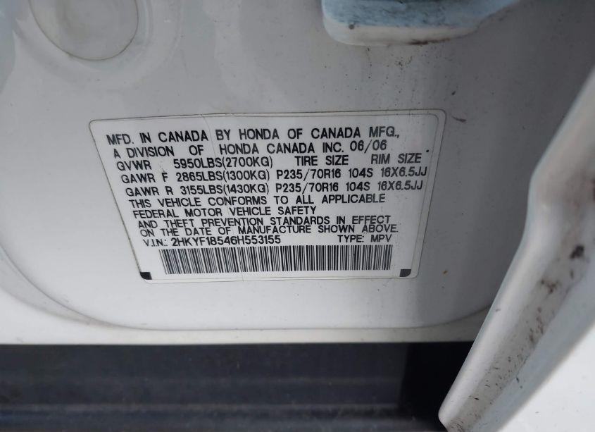 Photo 9 of 2006 Honda Pilot EX-L (VIN 2HKYF18546H553155)