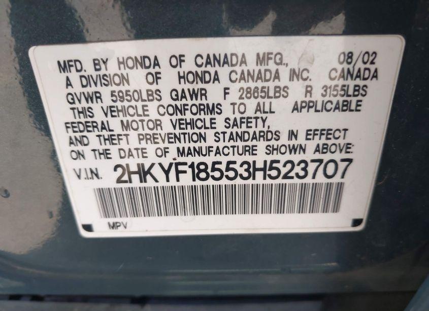 Photo 9 of 2003 Honda Pilot EX-L (VIN 2HKYF18553H523707)