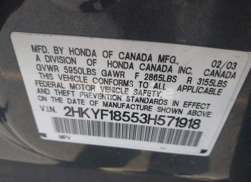 Photo 9 of 2003 Honda Pilot EX-L (VIN 2HKYF18553H571918)