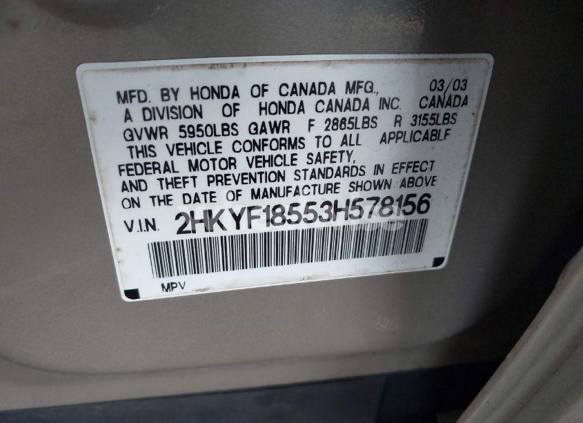 Photo 9 of 2003 Honda Pilot EX-L (VIN 2HKYF18553H578156)