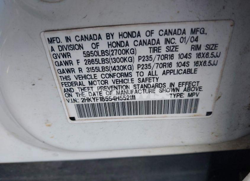 Photo 9 of 2004 Honda Pilot EX-L (VIN 2HKYF18554H552111)