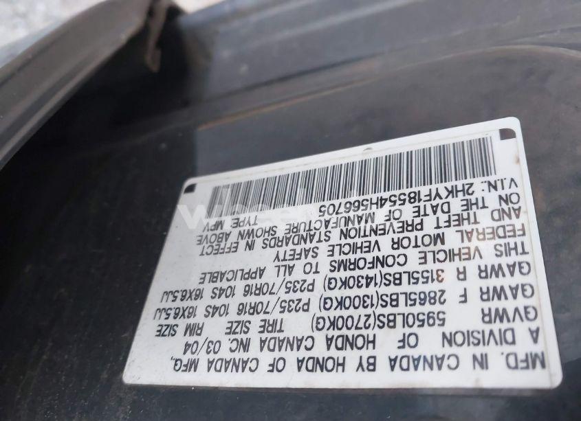 Photo 9 of 2004 Honda Pilot EX-L (VIN 2HKYF18554H566705)