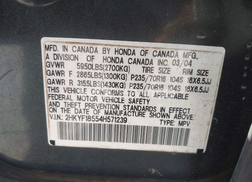 Photo 9 of 2004 Honda Pilot EX-L (VIN 2HKYF18554H571239)