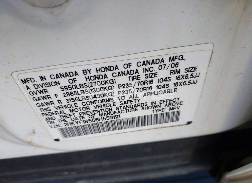 Photo 9 of 2006 Honda Pilot EX-L (VIN 2HKYF18556H559191)