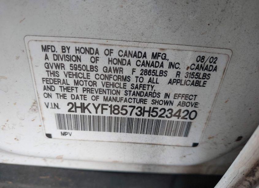 Photo 9 of 2003 Honda Pilot EX-L (VIN 2HKYF18573H523420)