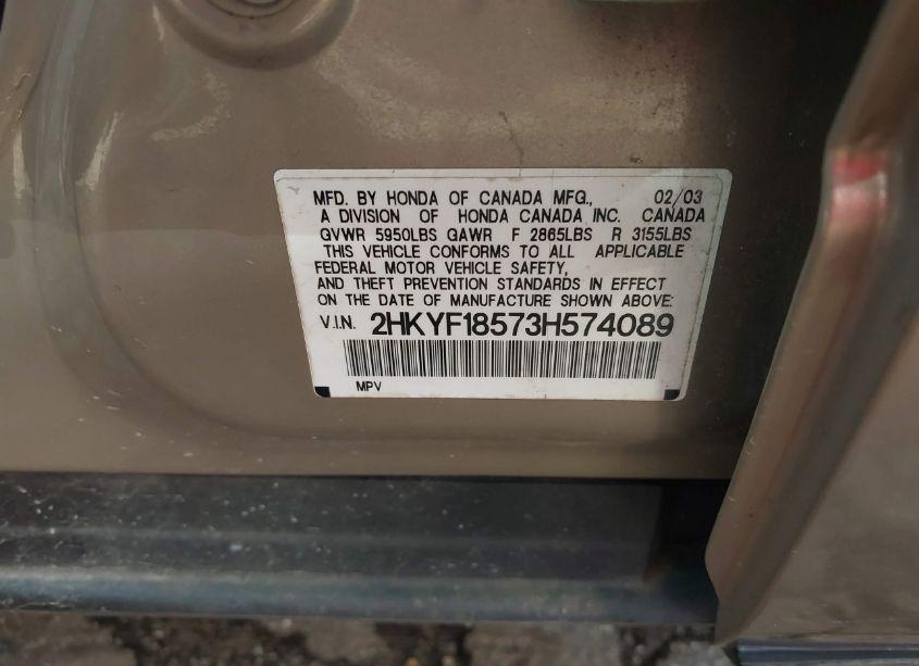 Photo 9 of 2003 Honda Pilot EX-L (VIN 2HKYF18573H574089)