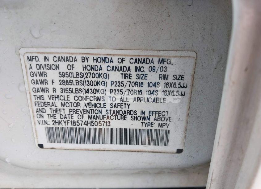 Photo 9 of 2004 Honda Pilot EX-L (VIN 2HKYF18574H505713)