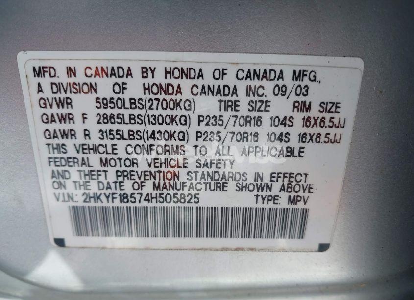 Photo 9 of 2004 Honda Pilot EX-L (VIN 2HKYF18574H505825)