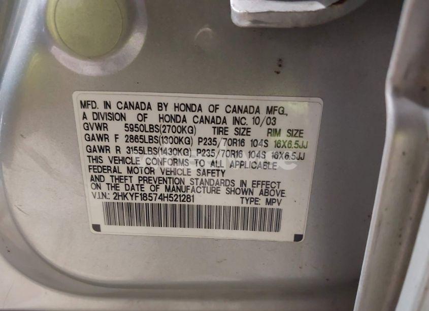 Photo 9 of 2004 Honda Pilot EX-L (VIN 2HKYF18574H521281)