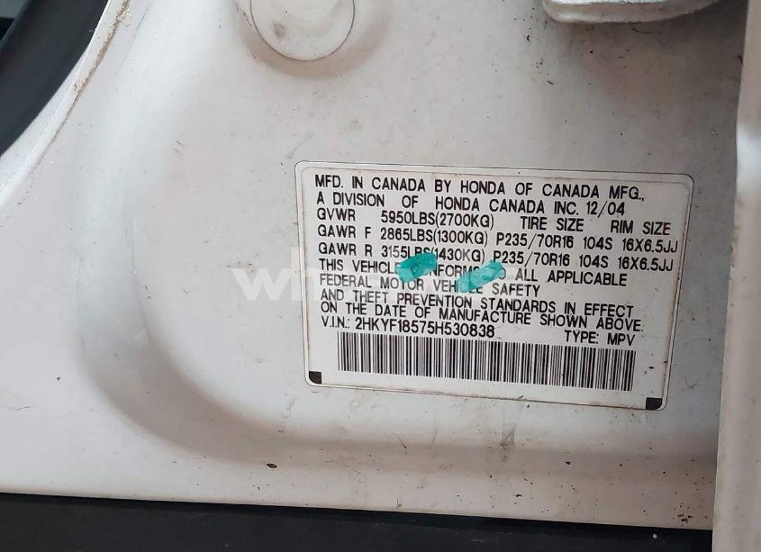 Photo 9 of 2005 Honda Pilot EX-L (VIN 2HKYF18575H530838)