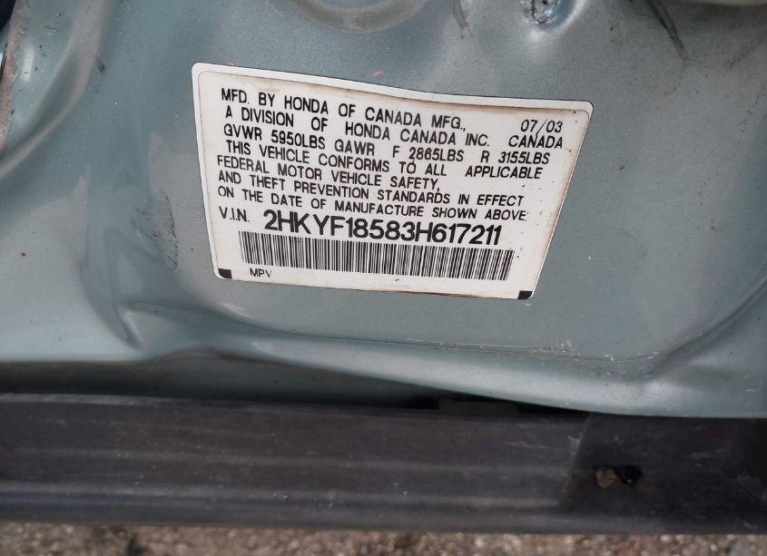 Photo 9 of 2003 Honda Pilot EX-L (VIN 2HKYF18583H617211)