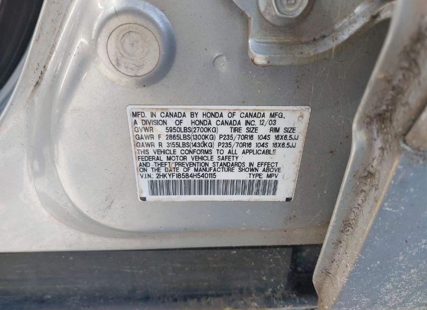 Photo 9 of 2004 Honda Pilot EX-L (VIN 2HKYF18584H540115)