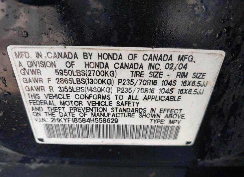 Photo 9 of 2004 Honda Pilot EX-L (VIN 2HKYF18584H558629)