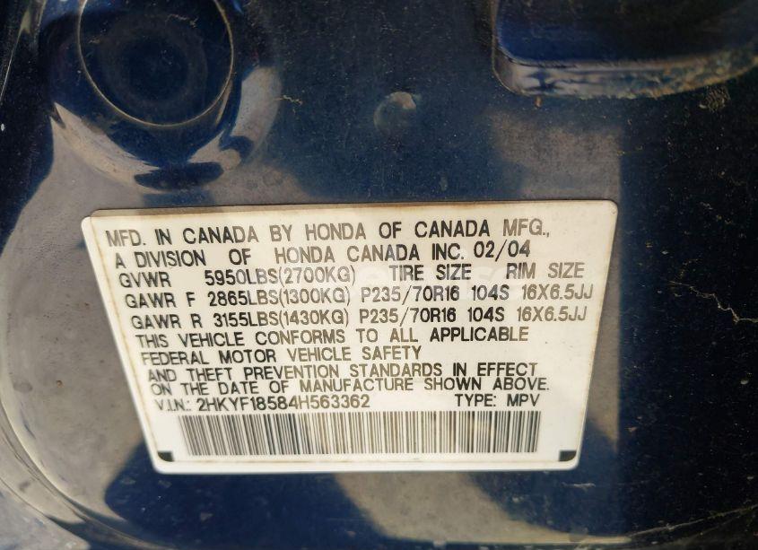 Photo 9 of 2004 Honda Pilot EX-L (VIN 2HKYF18584H563362)