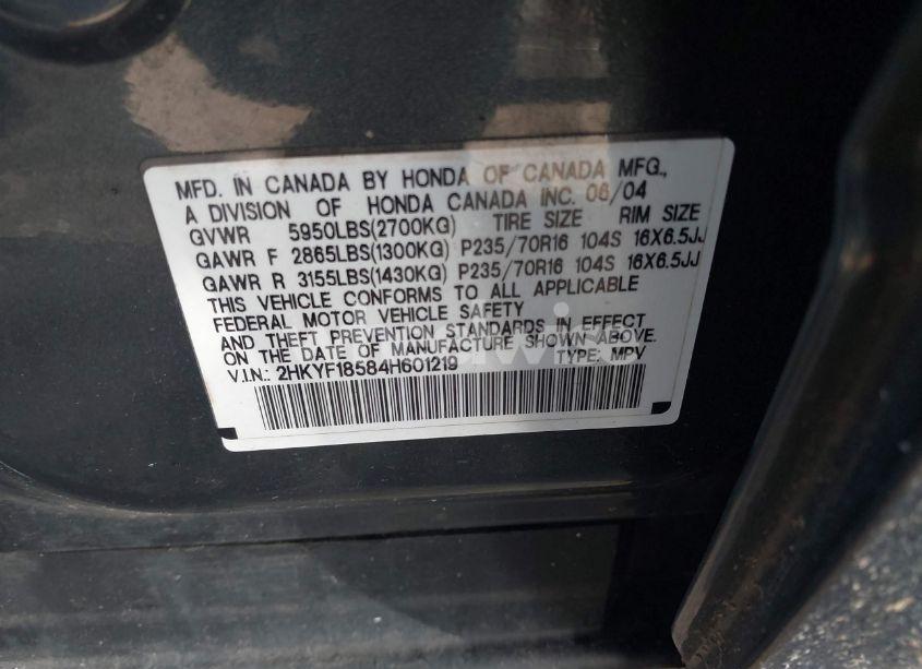 Photo 9 of 2004 Honda Pilot EX-L (VIN 2HKYF18584H601219)