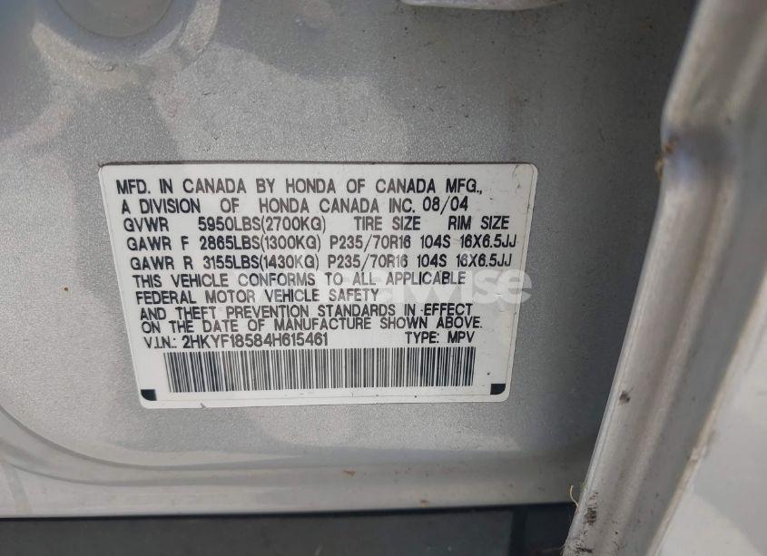 Photo 9 of 2004 Honda Pilot EX-L (VIN 2HKYF18584H615461)