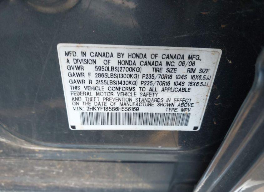 Photo 8 of 2006 Honda Pilot EX-L (VIN 2HKYF18586H556169)