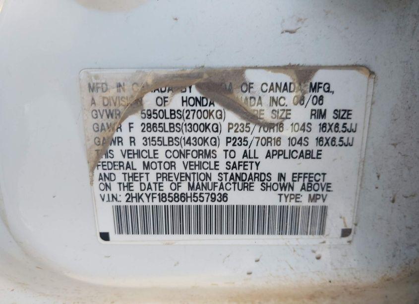 Photo 9 of 2006 Honda Pilot EX-L (VIN 2HKYF18586H557936)