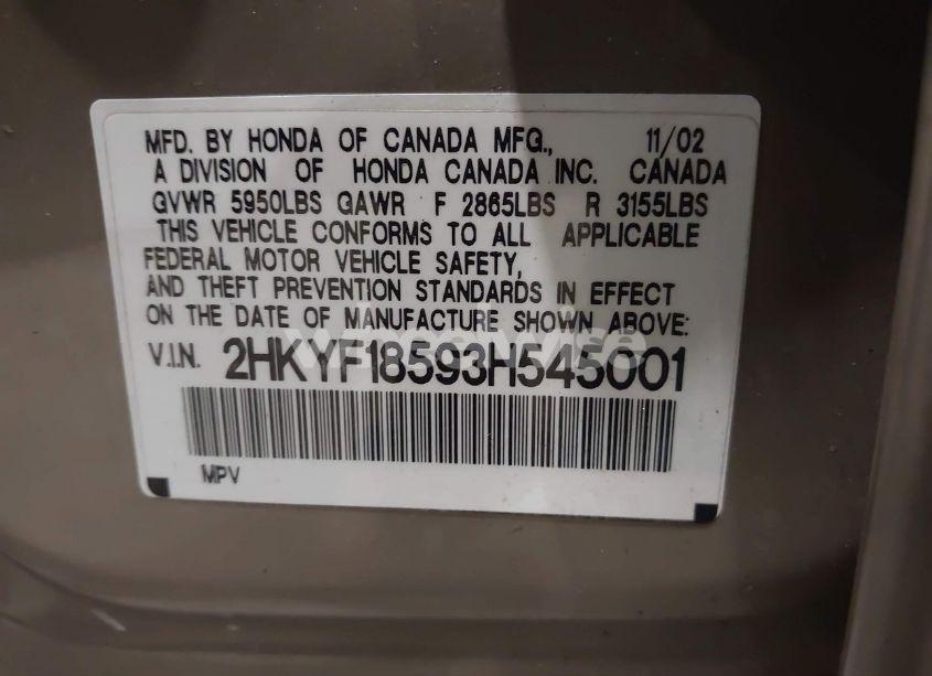 Photo 9 of 2003 Honda Pilot EX-L (VIN 2HKYF18593H545001)