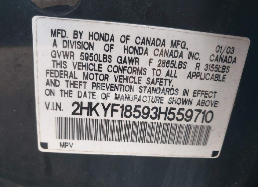 Photo 9 of 2003 Honda Pilot EX-L (VIN 2HKYF18593H559710)