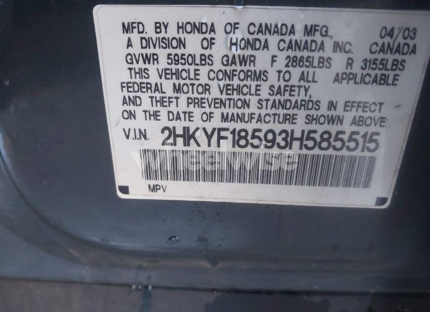 Photo 9 of 2003 Honda Pilot EX-L (VIN 2HKYF18593H585515)