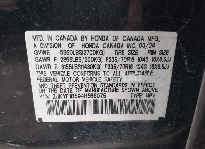 Photo 9 of 2004 Honda Pilot EX-L (VIN 2HKYF18594H566075)