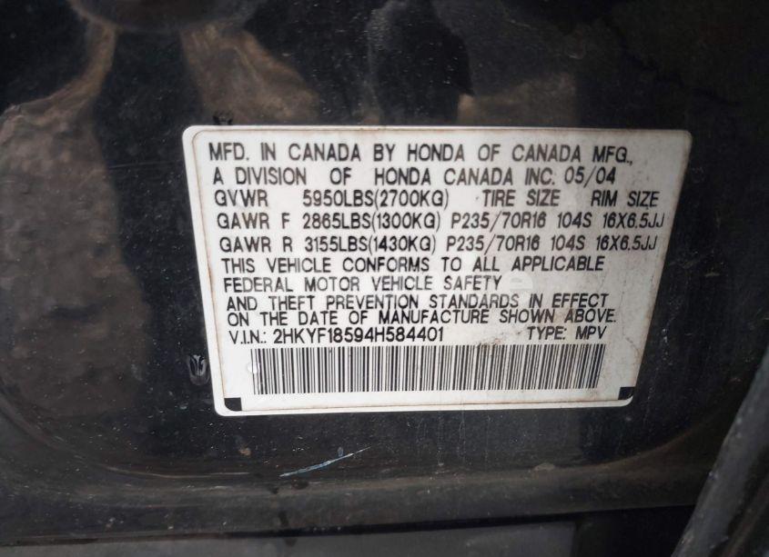 Photo 9 of 2004 Honda Pilot EX-L (VIN 2HKYF18594H584401)