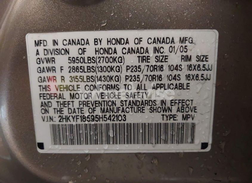 Photo 9 of 2005 Honda Pilot EX-L (VIN 2HKYF18595H542103)