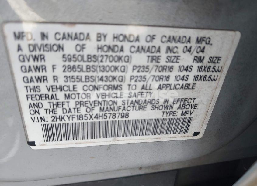 Photo 9 of 2004 Honda Pilot EX-L (VIN 2HKYF185X4H578798)