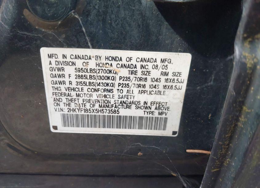 Photo 9 of 2005 Honda Pilot EX-L (VIN 2HKYF185X5H573585)