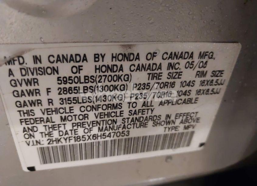 Photo 9 of 2006 Honda Pilot EX-L (VIN 2HKYF185X6H547053)