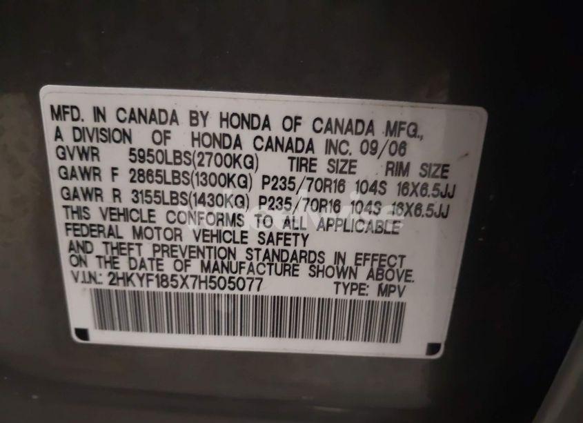 Photo 9 of 2007 Honda Pilot EX-L (VIN 2HKYF185X7H505077)