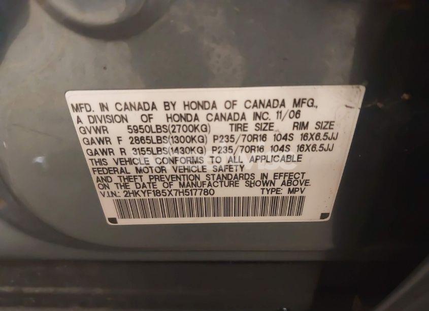 Photo 9 of 2007 Honda Pilot EX-L (VIN 2HKYF185X7H517780)