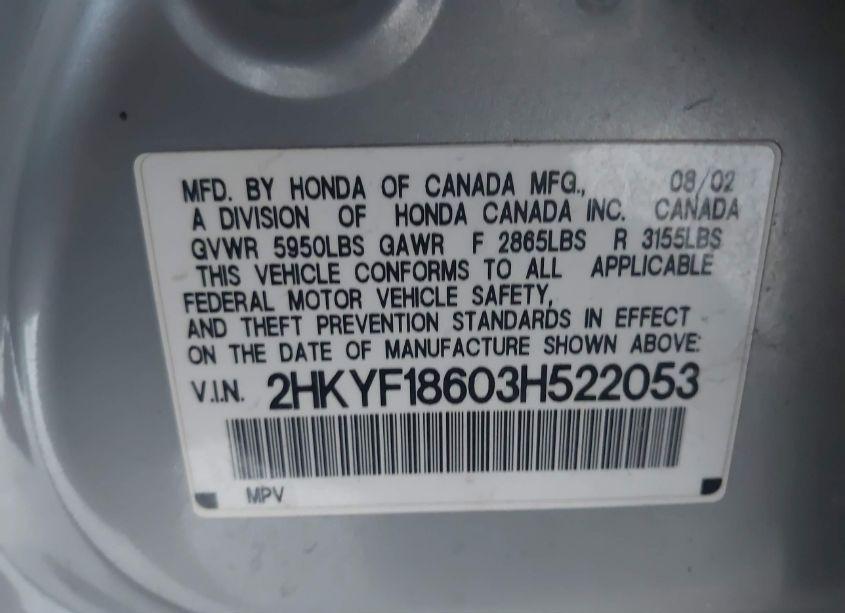 Photo 9 of 2003 Honda Pilot EX-L (VIN 2HKYF18603H522053)