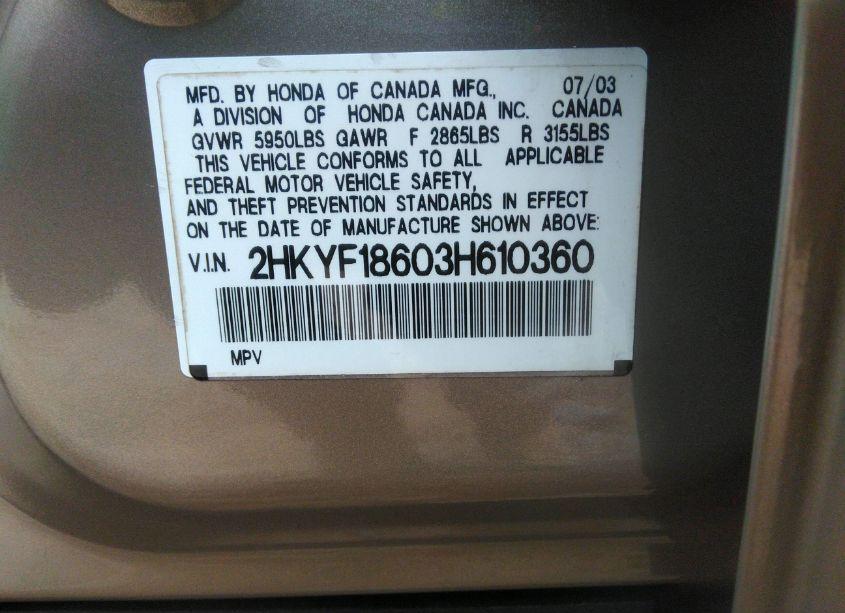 Photo 9 of 2003 Honda Pilot EX-L (VIN 2HKYF18603H610360)