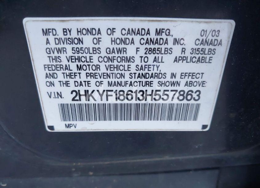 Photo 9 of 2003 Honda Pilot EX-L (VIN 2HKYF18613H557863)