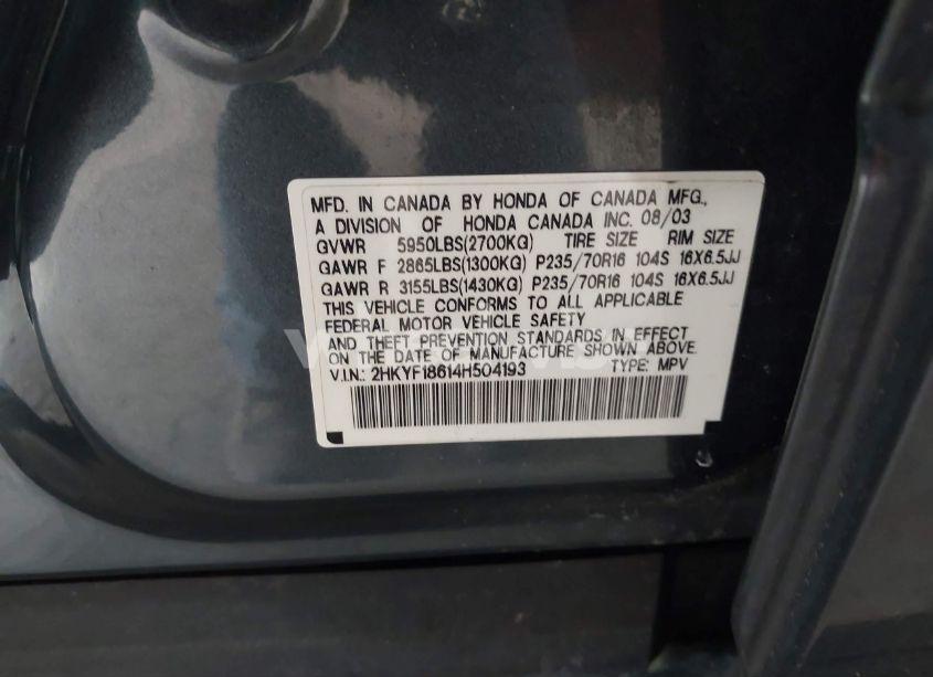 Photo 9 of 2004 Honda Pilot EX-L (VIN 2HKYF18614H504193)