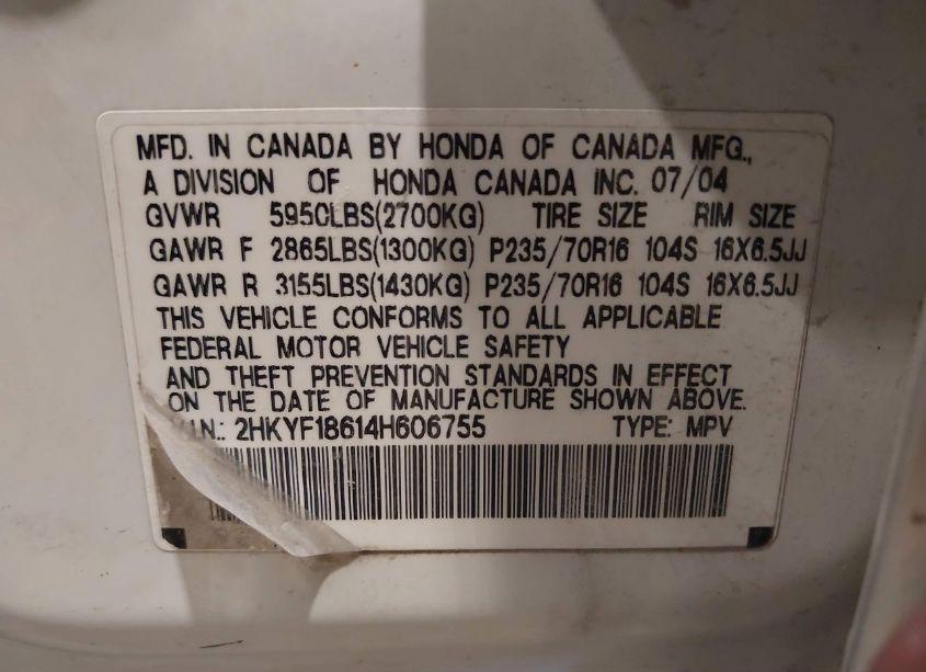 Photo 9 of 2004 Honda Pilot EX-L (VIN 2HKYF18614H606755)