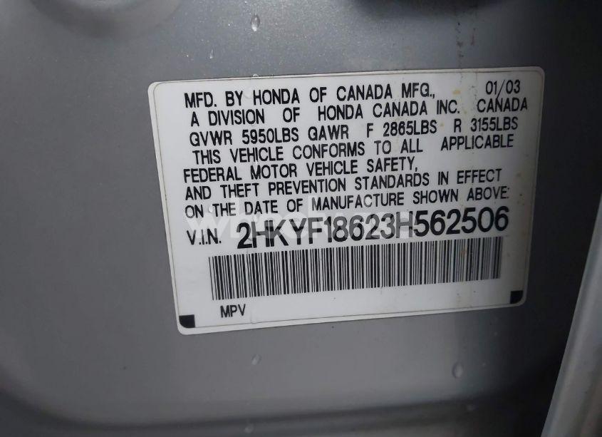 Photo 9 of 2003 Honda Pilot EX-L (VIN 2HKYF18623H562506)