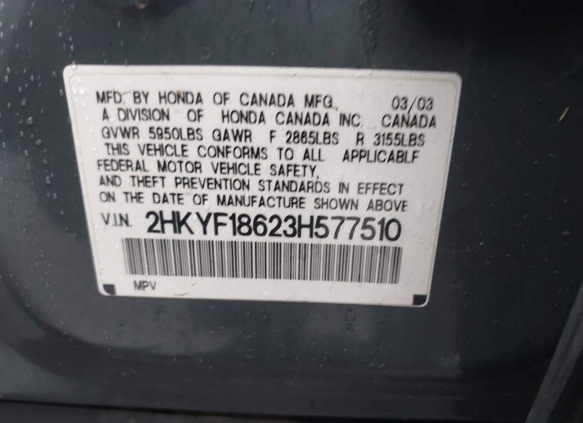 Photo 9 of 2003 Honda Pilot EX-L (VIN 2HKYF18623H577510)