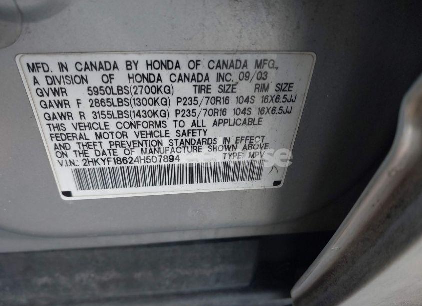 Photo 9 of 2004 Honda Pilot EX-L (VIN 2HKYF18624H507894)