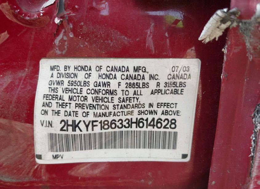 Photo 9 of 2003 Honda Pilot EX-L (VIN 2HKYF18633H614628)